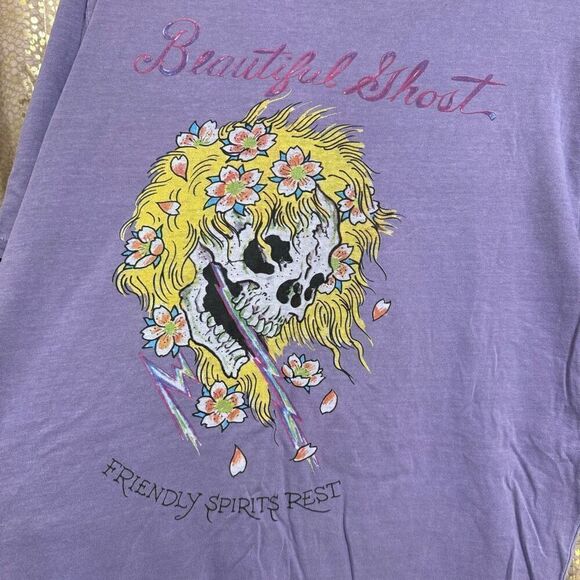 Vintage 2000s Ed Hardy Purple Beautiful Ghost T Shirt Small Medium - Picture 3 of 5